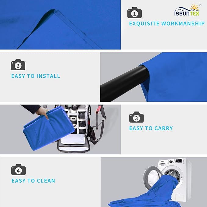 ISSUNTEX 10X24 ft Background Muslin Backdrop, Photo Studio, Collapsible High Density Screen for Video Photography and Television-Blue