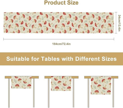 Mushroom Table Runner,Vintage Plant Print Table Runner for Kitchen Dining Table Home Party Decoration 13x120 Inch