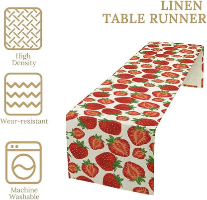 Strawberry Table Runner,Spring Summer Fruit Print Table Runner for Kitchen Dining Table Home Party Decoration 13x60 Inch