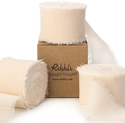 Ribbli Chiffon Ribbon - 1.5 inch x 30 Yard Champagne/Nude Silk, Handmade for Wedding Invitations, Gift Wrapping, Bridal Bouquets, Flower Arrangements