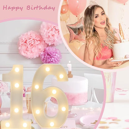 Decorative Led Light Up Numbers, 16th Birthday Decorations, Warm White Led Numbers Lights, Lighted Marquee Number Sign for Sweet 16th Party Decor