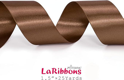 LaRibbons Brown Ribbon 1 1/2 Inch 25 Yards Luxury Double Faced Mocha Mousse Silk Ribbon for Flower Bouquet Crafts Gift Wrapping Wedding Party Decoration