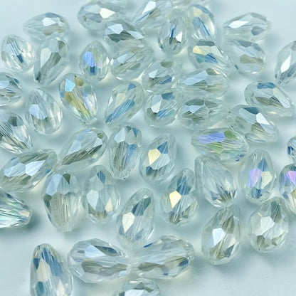 100pcs 8x12mm Teardrop Crystal Glass Beads Vertical Hole Faceted Glass Teardrop Spacer Beads for Bracelets Necklace Earring DIY Jewelry Making Craft(Transparent AB)