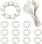 12Pcs Pearl Napkin Rings, Round Napkin Buckles Wedding Beaded White Napkin Rings Silver Napkin Ring Holder for Formal Dinner Reception Party Banquet Table Decor (Sliver)
