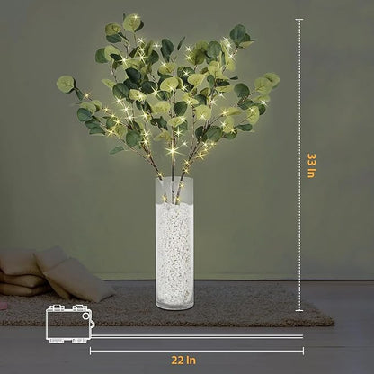 Lighted Eucalyptus Branches with Timer, Lighted Branches 33IN 99 LED, Artificial Light, Eucalyptus Night Light, Artificial Plant for Home Spring Party Wedding Decor-Battery Operated, Home Decor