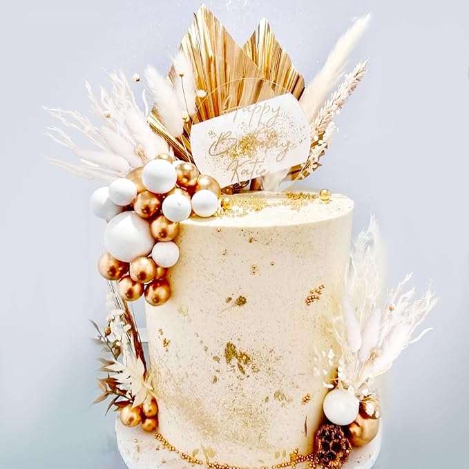 JeVenis Champagne Cake Decoration Gold Balls Cake Decoration Gold Palm Leaves Cake Topper Bohemian Wedding Birthday Birthday Anniversary