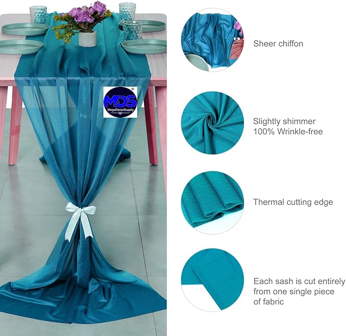 MDS Halloween Chiffon Table Runner - 12 Pack, 29 x 170 Inches, 14ft Each - Sheer Spooky Table Runners for Haunted House Parties, Trick-or-Treat Tables, Witchy Décor, Wedding & Events - Dark Teal