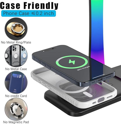Headphone Stand with Wireless Charger,Gaming HeadsetStand with RGB Light Mode,AirpodMaxStand Compatible with Airpod Pro/3/2,iPhone 16/15/14/13/12/11,Samsung,Gifts for Gamers and Music Lover