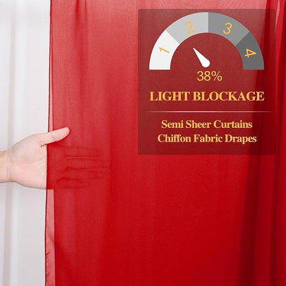 DUOBAO Red Chiffon Backdrop Curtain 5FTx8FT Polyester Curtains for Wedding Ceremony 96" Long Sheer Drapes 2 Pcs Girls' Bedroom Party Stage Decoration (58" W x 96" L)