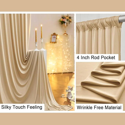 40x8 ft Thick Beige Backdrop Curtain for Wedding Parties, 8 Panels 5x8 ft Wrinkle Free Polyester Beige Photo Backdrop Drapes for Birthday Party Home Decoration Supplies