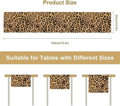 Leopard Print Dinning Table Runner, Cotton Linen Rustic Cottage Country Farm Safari Wildlife Fur Print Table Runners for Table Dresser Runner Dinning Kitchen Party Holidays Home, 13x70 Inch