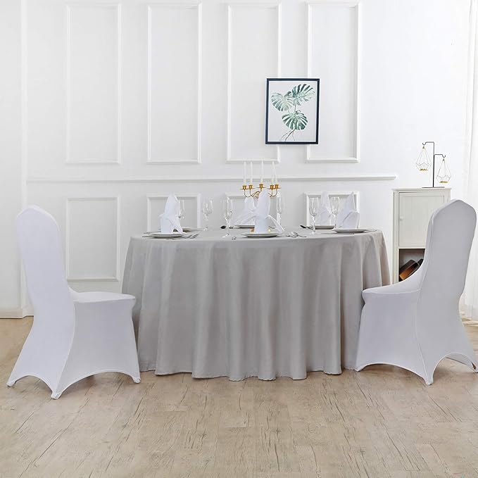 120 inch Round Tablecloth Washable Polyester Table Cloth Decorative Table Cover for Wedding Party Dining Banquet（120 inch,Silver）