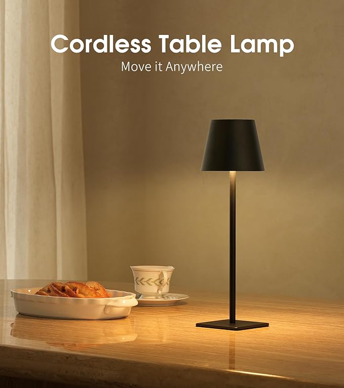 UME 3 Pack Cordless Table Lamp, Battery Operated Lamp - Portable Waterproof Rechargeable Table Lamp w/ 3 Color Temps & Stepless Dimming for Dinner, Desk, Cafe, Outdoor (Black)