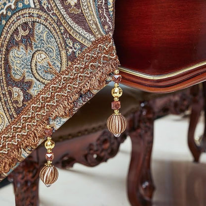 Luxury Vintage Design Table Runner 90 inches Long Embroidery Jacquard Fabric with Multi-Tassels Table Runners for Dining Room Dresser Wedding Holiday Party Fireplace Decorations (Coffee, 12X90inch)