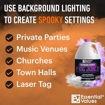 Essential Values Fog Machine Fluid - Extreme High Density Fog Juice (128 FL OZ / 1 Gallon) – White-Out Conditions for Water Based Foggers Designed for 700 Watts+ - Manufactured in USA