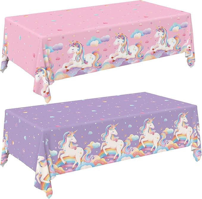 Gatherfun Unicorn Party Supplies Set: Perfect Unicorn Birthday Decorations, Includes 2-Pack Unicorn-Themed Tablecloths for Kids & Girls 1st Birthday, Disposable Table Covers 54 x 108 Inch