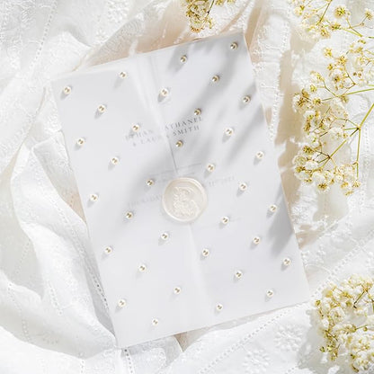 50 Pack Pre-Folded Vellum Jackets For 5x7 Invitations,AZAZA Translucent Invitation Sleeves,115GSM Vellum Jackets 5x7, Wedding Invitation Accessories, For Weddings Birthdays Baby Showers,Elegant Pearl