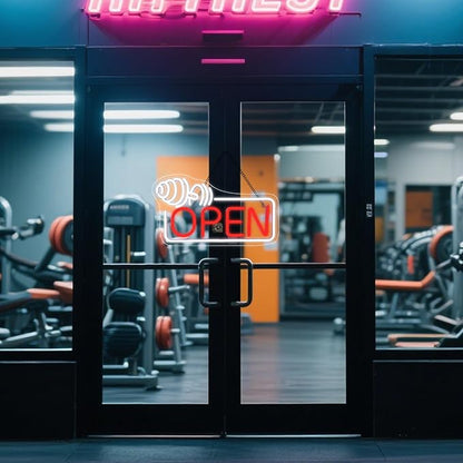 Lucunstar Barbell Open Neon Sign,Dimmable USB Led for Gym Decor Red Barbell Neon Open Sign for Business Neon Lights Fitness Club Sign Gym Fitness Studio Decoration