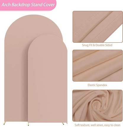 Fomcet Wedding Arch Cover 7.2FT, 6FT Nude Spandex Fitted Fabric Arch Backdrop Covers 2 Set for Round Top Chiara Arched Backdrop Stand Cover for Wedding Birthday Party Baby Shower