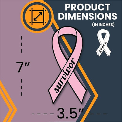 Magnet Me Up Breast Cancer Survivor Pink Ribbon Magnet Decal - 3.5x7 Inches, 2 Pack, Automotive Magnet for Car, Truck, SUV - Show Support and Raise Awareness with This Meaningful Auto Magnet