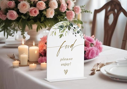 Food Signs for Party, Greenery Gold Bridal Shower Decorations, Dessert Bar Sign, Wedding Signs for Ceremony and Reception, Engagement Decor, Wedding Table Acrylic Decor, Bachelorette Party Favors - 20