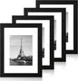 9x12 Picture Frame Set of 4 with Tempered Glass, Black Frames Display 6x8 Picture with Mat or 9 x 12 Without Mat, Wood Photo Frames for Tabletop Display and Wall Mounting