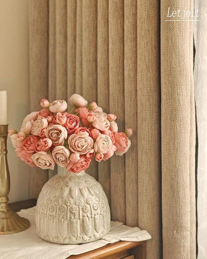 Letjolt Ranunculus Artificial Flower 18 Pcs Pink Silk Ranunculus Wedding Bouquet Engagement Centerpieces Arrangements Bridal Shower Decorations Home Decor, Deep Pink