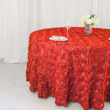 Efavormart 120" Wholesale Round Table Cover RED Grandiose Rosette 3D Satin Tablecloth for Wedding Party Event Decoration