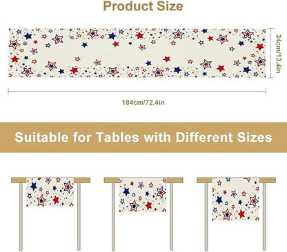 4th of July Table Runner, American Stars Patriotic Independence Day Table Runner for Indoor Outdoor Party Home Kitchen Dining Table Decor, Blue Red, 13x120inch