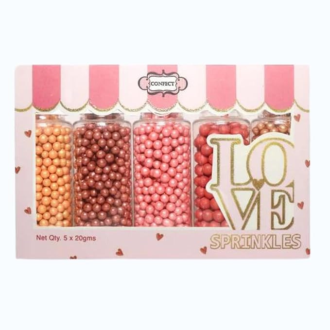 Confect Pearl Sprinkles | Edible Disco Ball Sprinkles for Cakes & Cupcakes Decoration | Pack of 5 Mix Bright Orange, Copper, Pink, Red & Bronze Dragees - Carnival |Vegan, Gluten-Free, Nut-Free, Soy-Free, Dairy-Free, Palm Oil-Free- 5 Oz