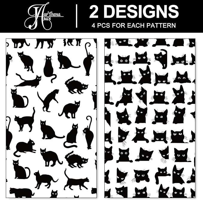 JarThenaAMCS 8 Sheets Cat Wrapping Paper - Not Roll - Cartoon Black Cat Gift Wrap Paper Folded Flat Decorative DIY Craft Art Paper for Halloween Birthday Holiday Party Supplies