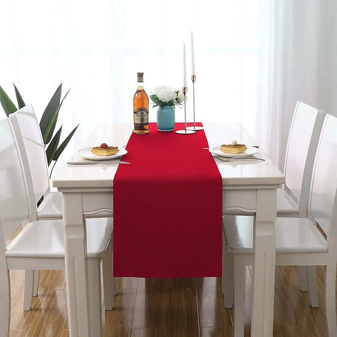 DUALIFE 2 Pack Table Runner 14 x 72 Inch Long Table Cloth Table Runners for Wedding Engagement Banquet Graduations Birthday Party Decorations, Red