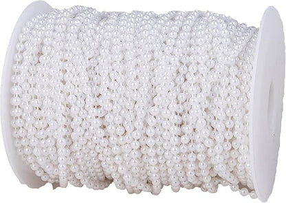 4mm Crafts Faux Pearl Beads Garland Pearl Bead Roll Strand of Pearls to Decorate Floral Centerpieces Wedding Party Favor Christmas Tree(131 Feet White)