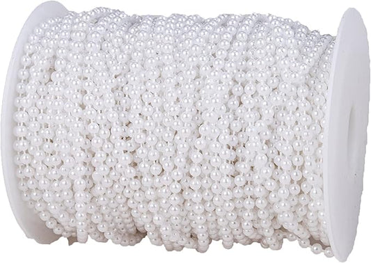 4mm Crafts Faux Pearl Beads Garland Pearl Bead Roll Strand of Pearls to Decorate Floral Centerpieces Wedding Party Favor Christmas Tree(131 Feet White)