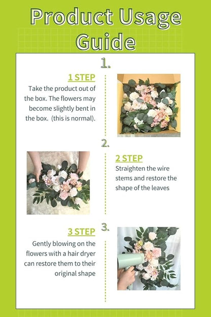 Wedding Sign Faux Flower Swag (Pack of 2) for Ceremony Party Reception Entrance Floral Decor Wall Easel Stand for Wedding Poster Welcome Sign (Pink)