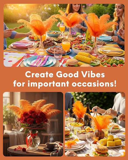 NEWONG 30pcs Orange Ostrich Feathers Natural Bulk 8-10in（20-25cm） Vase Craft Wedding Home Party Centerpieces Christmas Day Decoration