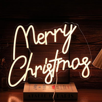 Merry Christmas Neon Sign USB Powered Merry Christmas Neon Light Sign for Christmas Decor Dimmable LED Christmas Light Up Sign for Christmas Home Party living Decor （16.5 * 12.6 In）