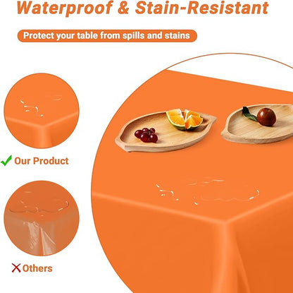 QZYL 4 PCS Table Cloth, 54" x 108" Orange Tablecloth Plastic, Multiple Colors Disposable Tablecloth for Indoor Outdoor Home Essentials, Waterproof Table Covers of Baptism Decorations Picnic Themed