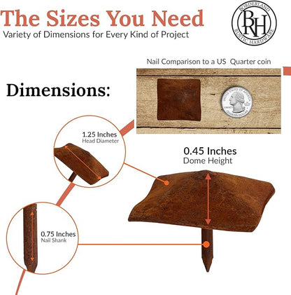100 Pack 1.25" Square Head Iron Clavos Decorative Nails – Rusted – Handmade Rustic Square Fasteners for Farmhouse Shutters, Faux Wood, Barn Doors, Shutters, and Gates – Ornamental Wood Accent