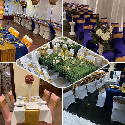 100 Pcs Chair Sashes Sequin Stretch Chair Bands Spandex Polyester Bows for Party Hotel Wedding Banquets Decoration - Coffee