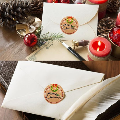 100-1000pcs Custom Stickers Merry Christmas Stickers Personalized Labels Adhesive Xmas Decorative Envelope Seals Stickers for Cards Gift Boxes (Round-2)