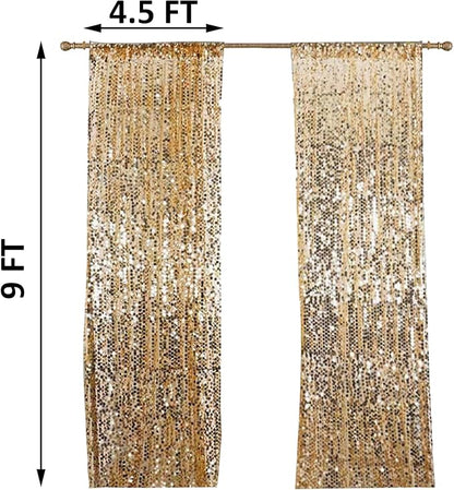 HH 9x9FT Big Gold Sequin Payette Backdrop Curtains Panels, Shimmer Sequin Photography Backdrop for Wedding Party Christmas Decoration