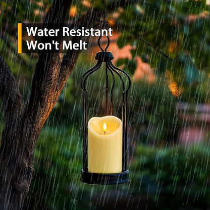 Amagic 4” x 6” Waterproof Outdoor Flameless Candles with Remote, LED Candles Battery Operated with Timer, Flickering Fake Pillar Candle for Patio Yard Porch Decor, Dark Ivory, Set of 2