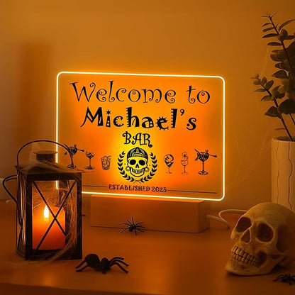 Personalized Bar Gifts for HOME BAR, Custom Name Date Acrylic Light Up Signs, Customized Acrylic Plaque with Night Light, Personalized Night Light for Man Cave Decor