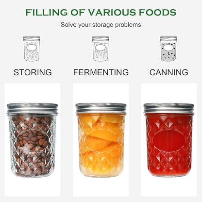 Mason Jars 16oz,Canning Jars with Metal Airtight Lids and Bands,Wide Mouth Mason Jars Ideal for Spice, Jam, Honey, Jelly, Yogurt, overnight oats,Meal Prep, Wedding Favors,6Pack