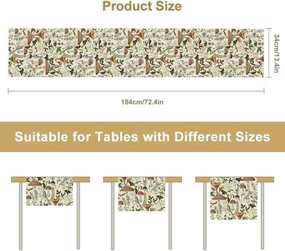 Mushroom Table Runner,Vintage Forest Flower Plant Print Table Runner for Kitchen Dining Table Home Party Decoration 13x36 Inch