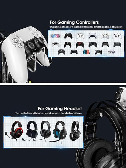 OAPRIRE Headset and Controller Stand, Space-Saving 2 Tier Game Controller Holder, Acrylic Controller and Headset Stand for Desktop, Universal Design Compatible with PS5/PS4/Xbox/Switch (Deep Black)