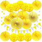 ZERODECO Party Decoration, 21 Pcs Yellow Hanging Paper Fans Pom Poms Flowers, Garlands String Polka Dot and Triangle Bunting Flags for Minnie Mouse Birthday Parties Baby Showers Wedding