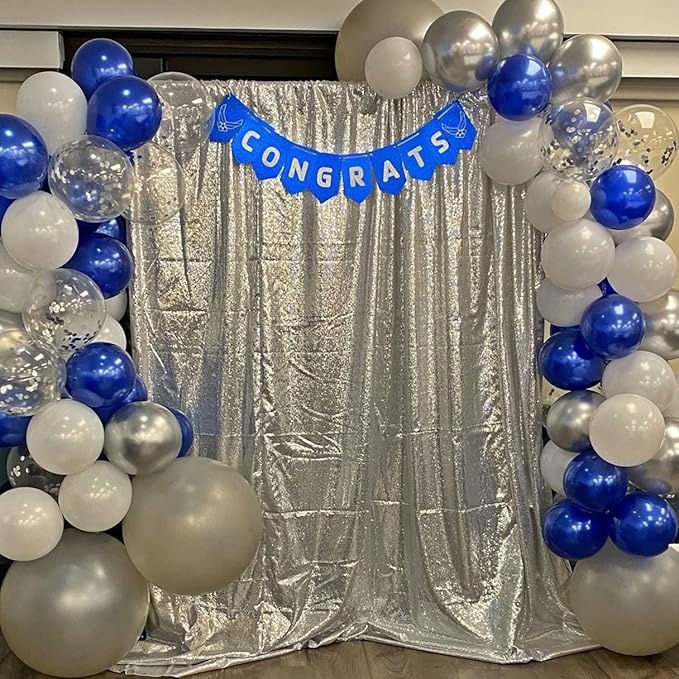 Poise3EHome 5Ft x 7Ft Silver Sequin Backdrop, Glitter Thick Satin Sequin Background Drapes, Sparkly Photography Curtain, Sequence Xmas Thanksgiving Backdrop for Wedding Party Holiday Festival Decor