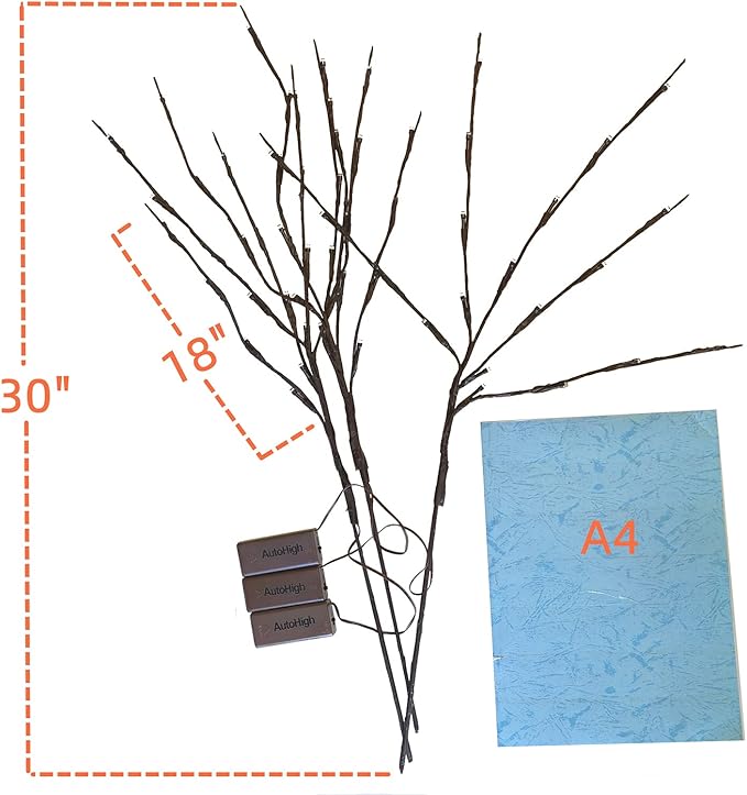 3 Pack Warm White Lighted Branches 60 LED Twig Lights Lighted Plants Artificial Twinkle Willow Branch Lamp Home Fairy Light Up Branch for Vases Holiday Party Indoor Decor Battery Operated para Casa